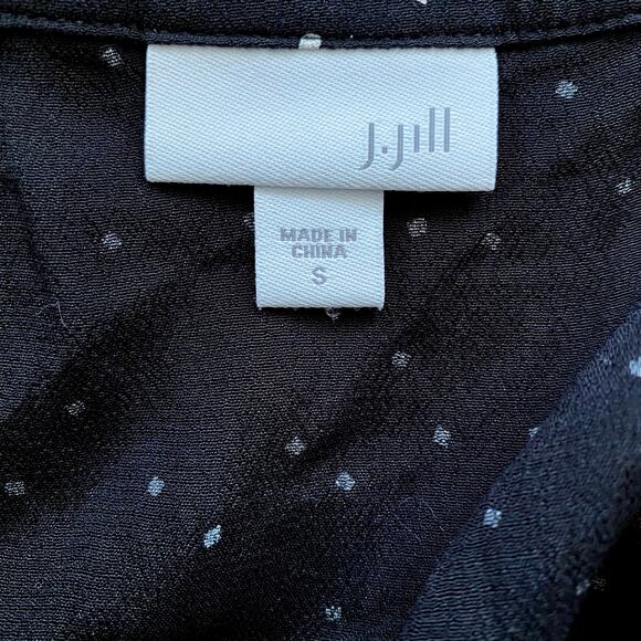 J Jill Size S Button Front Black White Confetti Print Blouse Long Sleeved - Picture 4 of 6